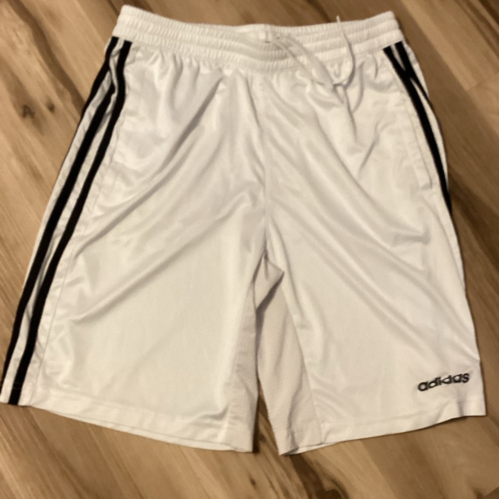 Adidas Men's White Shorts with Black Stripes